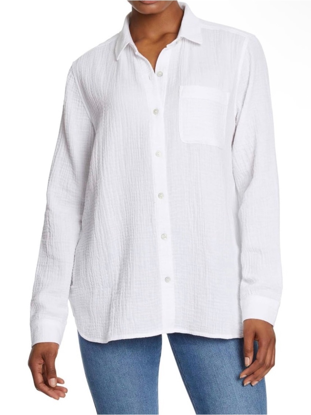 Jessica Simpson Women's Gauzy Long Sleeve Cotton Button Down Shirt Medium, White